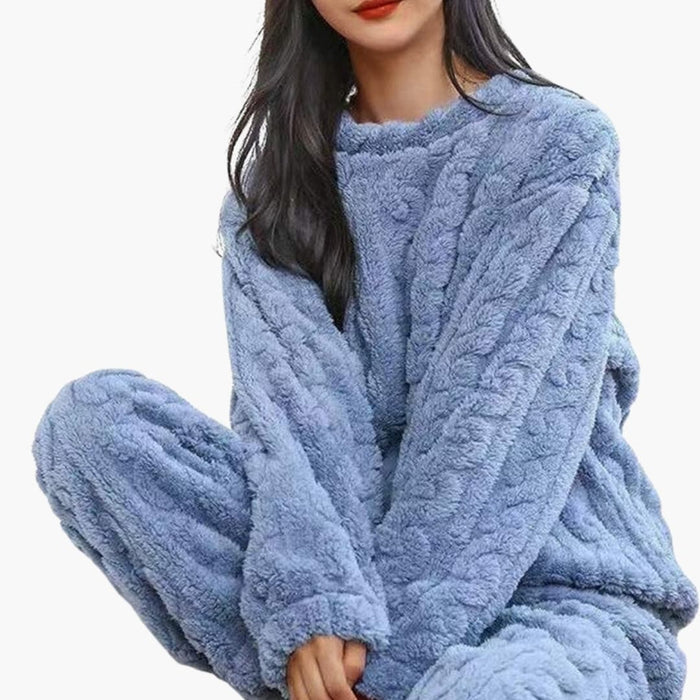 Conjunto de pijama de forro polar para mujer con mangas largas y cintura elástica