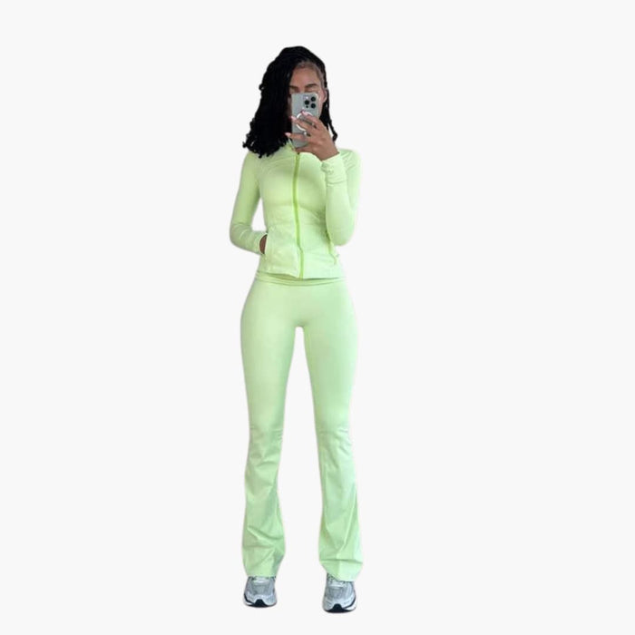 Sæt sportsbeklædning til kvinder med lynlåsjakke og leggings