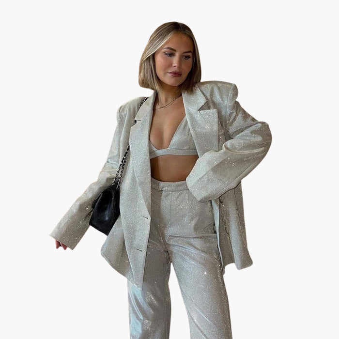 Damen-Set mit Glitzereffekt, bestehend aus Jacke und Hose