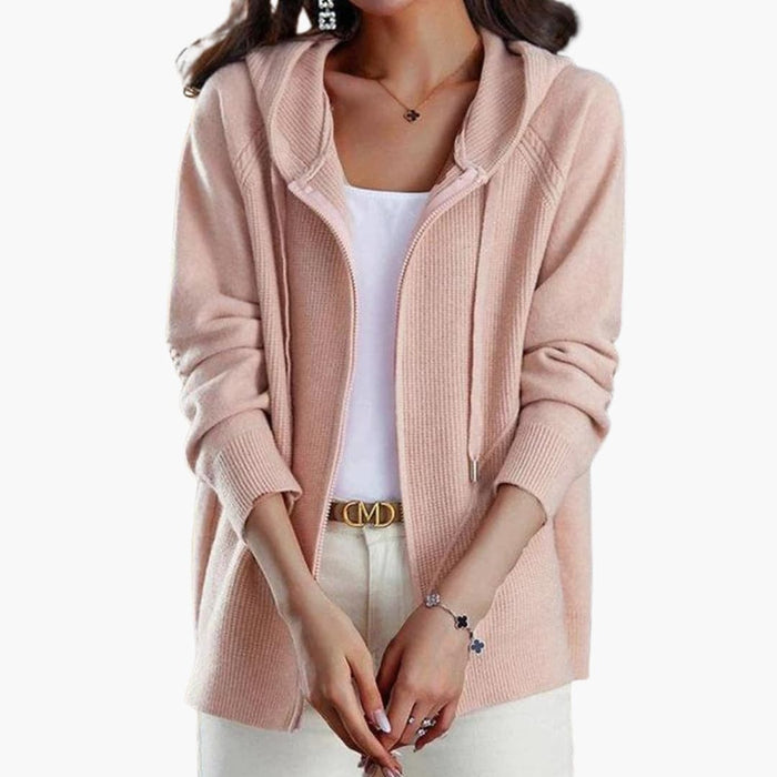 Gilet da donna con cappuccio, cerniera e superficie a coste