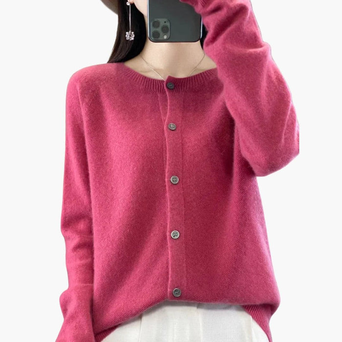 Damen-Cardigan mit Rundhalsausschnitt und Knopfverschluss vorne