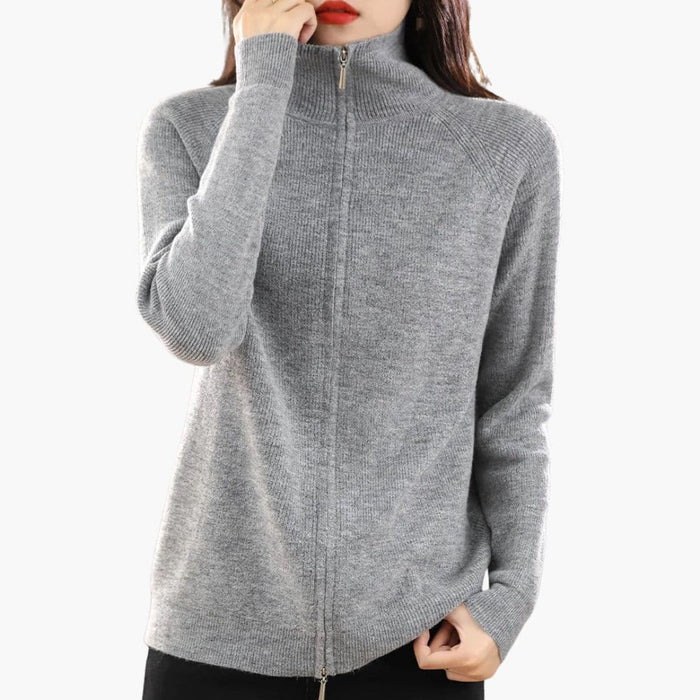 Damen-Cardigan mit Stehkragen und doppeltem Reißverschluss