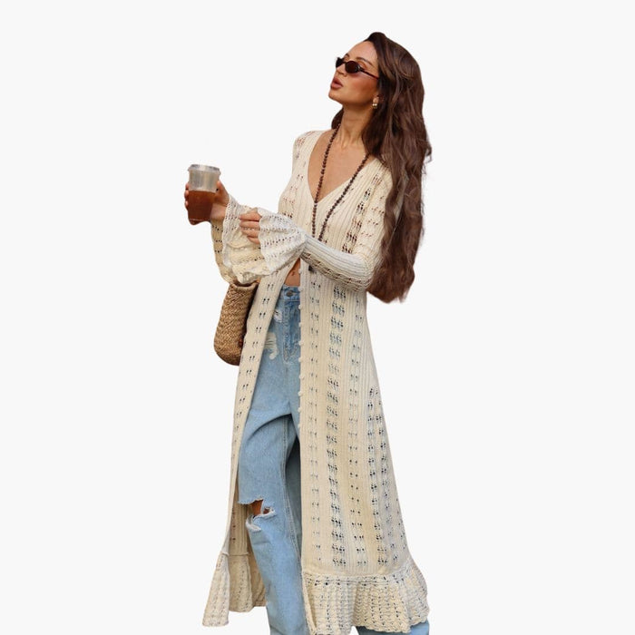 Gilet long pour femme avec manches évasées