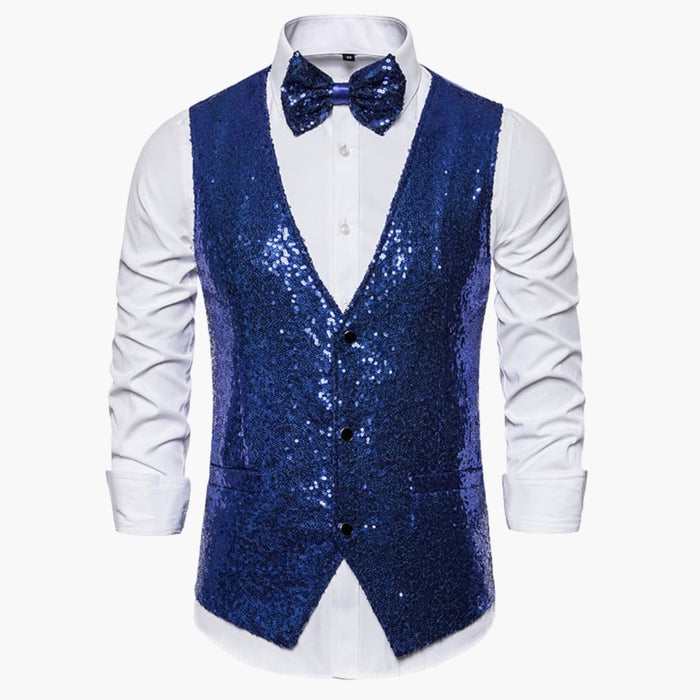 Chaleco brillante para hombre con pajarita a juego, ropa de fiesta