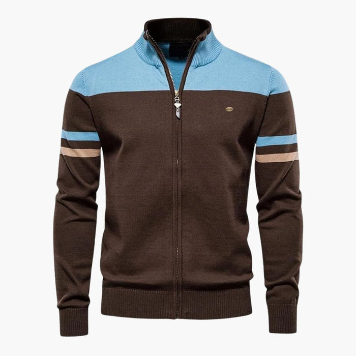 Herre zip vest med ribbet krave og stribemønster