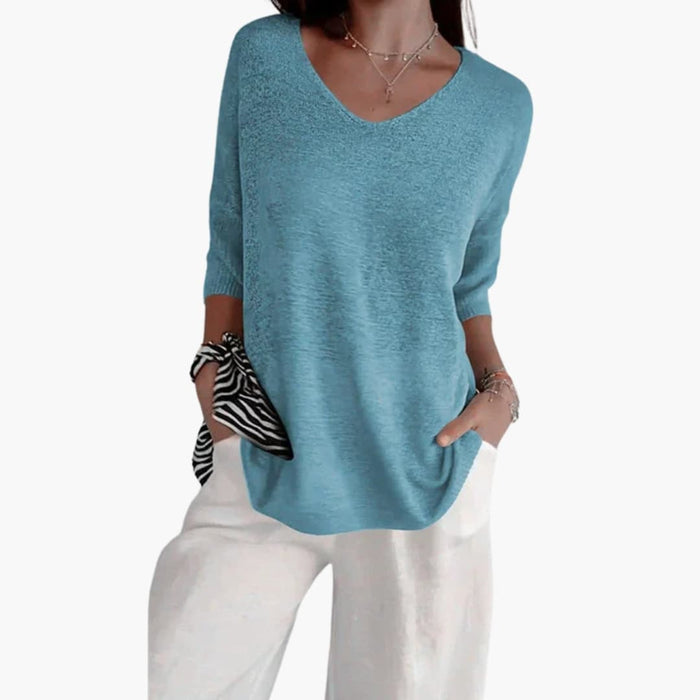Damenstrickbluse mit V-Ausschnitt und legerer Passform