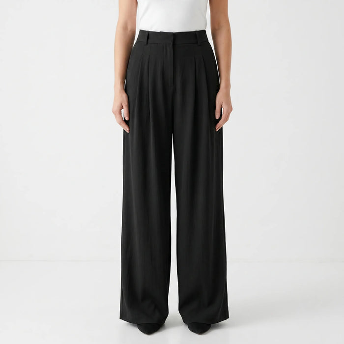 Damenhose mit hoher Taille und weitem Bein, mit elastischem Bund