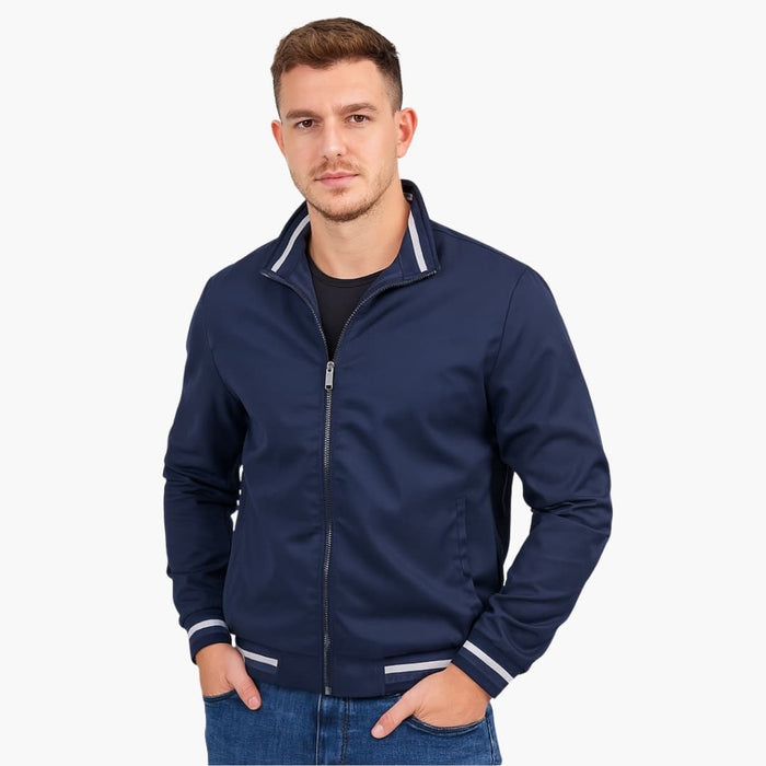 Bomber da uomo con colletto a righe e cerniera