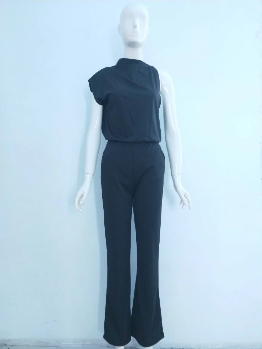 Dame Ærmeløs Jumpsuit med Vide Ben og Rund Halsudskæring