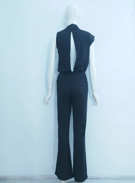 Dame Ærmeløs Jumpsuit med Vide Ben og Rund Halsudskæring