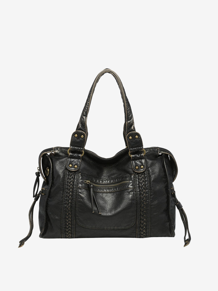 Bolso de hombro con cremallera y detalles trenzados para el día a día