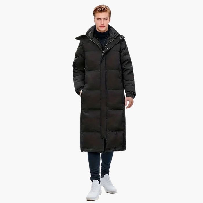 Cappotto lungo da uomo con cappuccio e cerniera