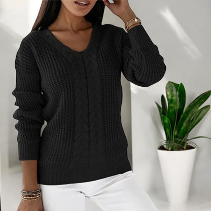 Damen-Strickpullover mit V-Ausschnitt und Zopfmuster
