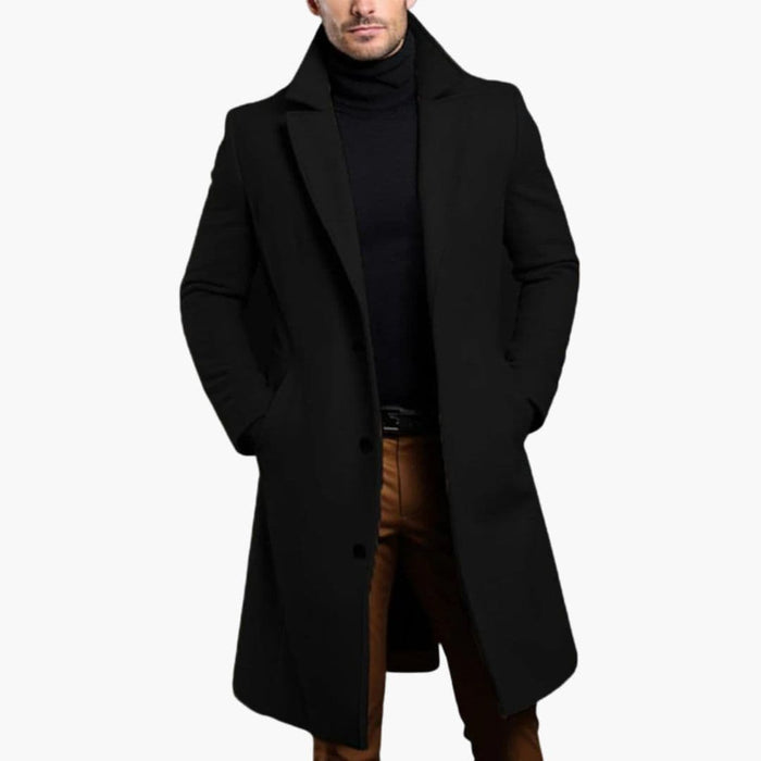 Lang trench coat til mænd med reverskrave