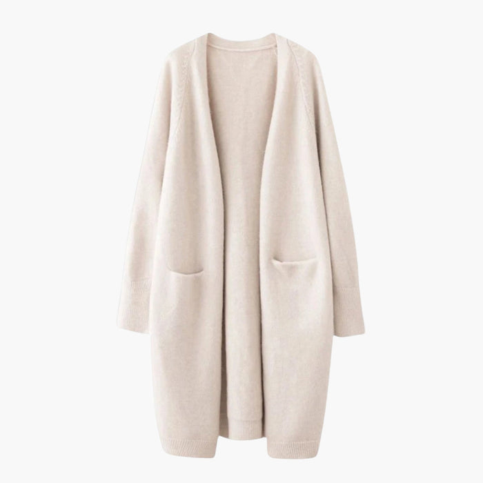 Langer Damen-Cardigan-Mantel mit offenem Schnitt und Taschen
