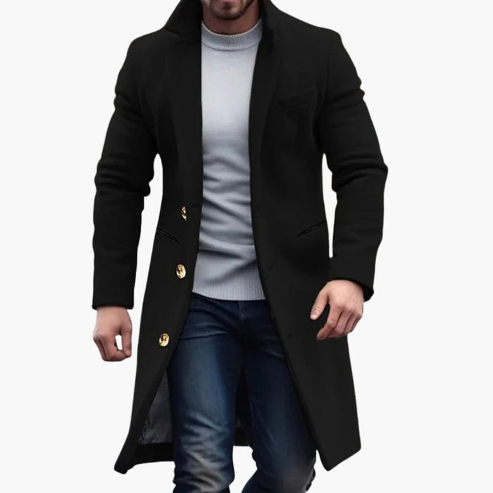 Abrigo largo para hombre con cuello clásico y botones