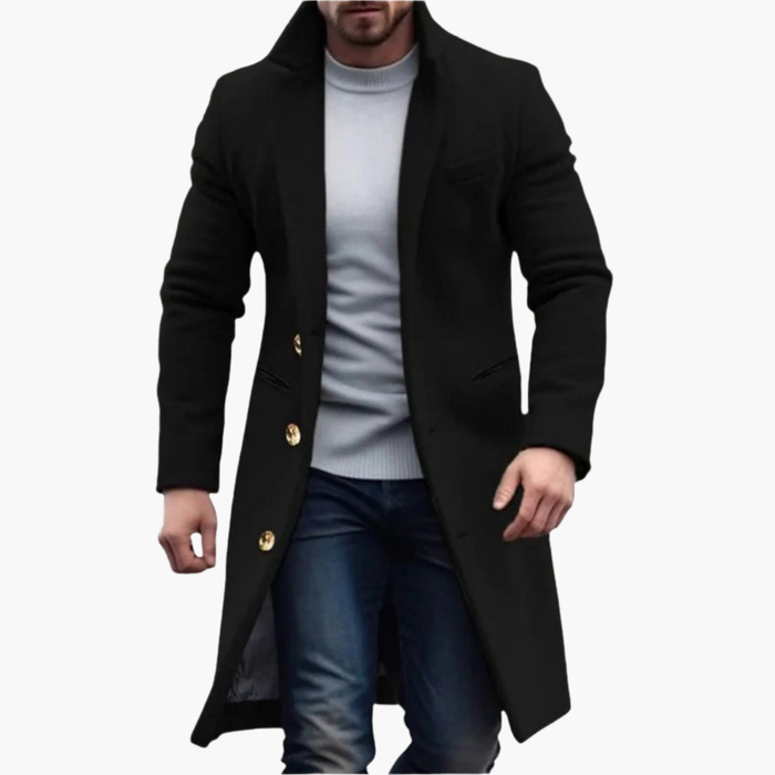 Cappotto lungo da uomo con chiusura con bottoni e collo strutturato