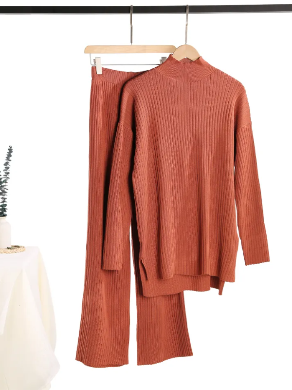 Pull à col roulé en maille côtelée pour femme, coupe ample