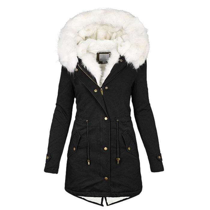 Elegante chaqueta de invierno para mujer con capucha y forro polar