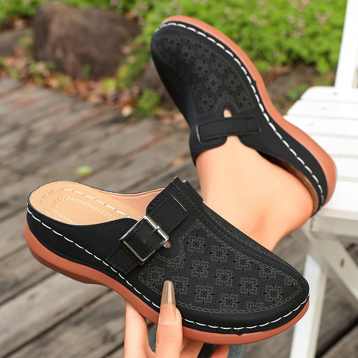 Mule de confort pour femme avec perforations et boucle réglable