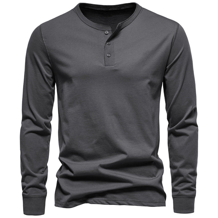 Chemise Henley pour homme à manches longues avec boutonnage et col rond