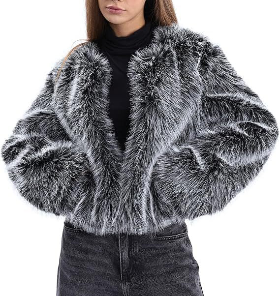 Dame Faux Fur Jakke med Kort Pasform og Voluminøse Ærmer