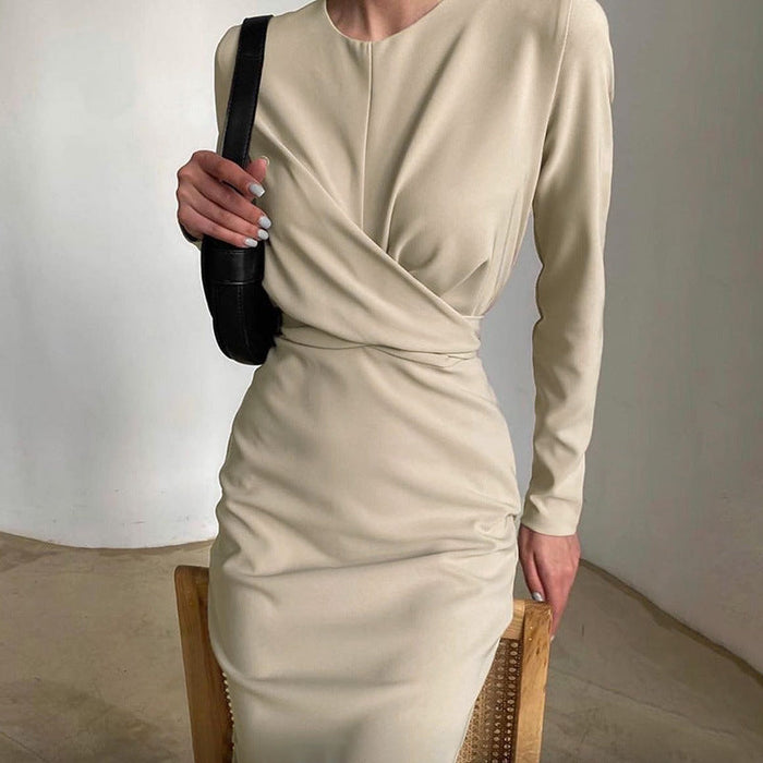 Damen-Wickelkleid mit langen Ärmeln und taillierter Passform