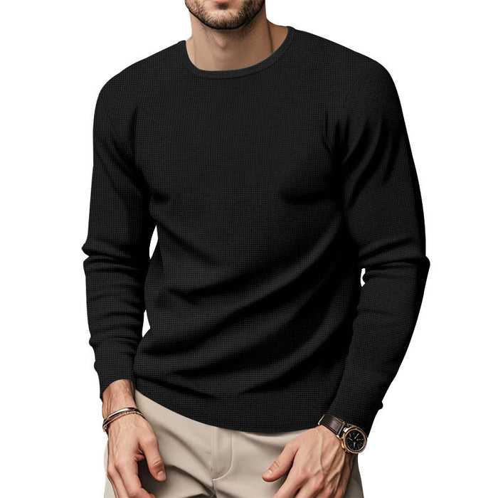 Herre Langærmet Waffle T-shirt med Rund Hals