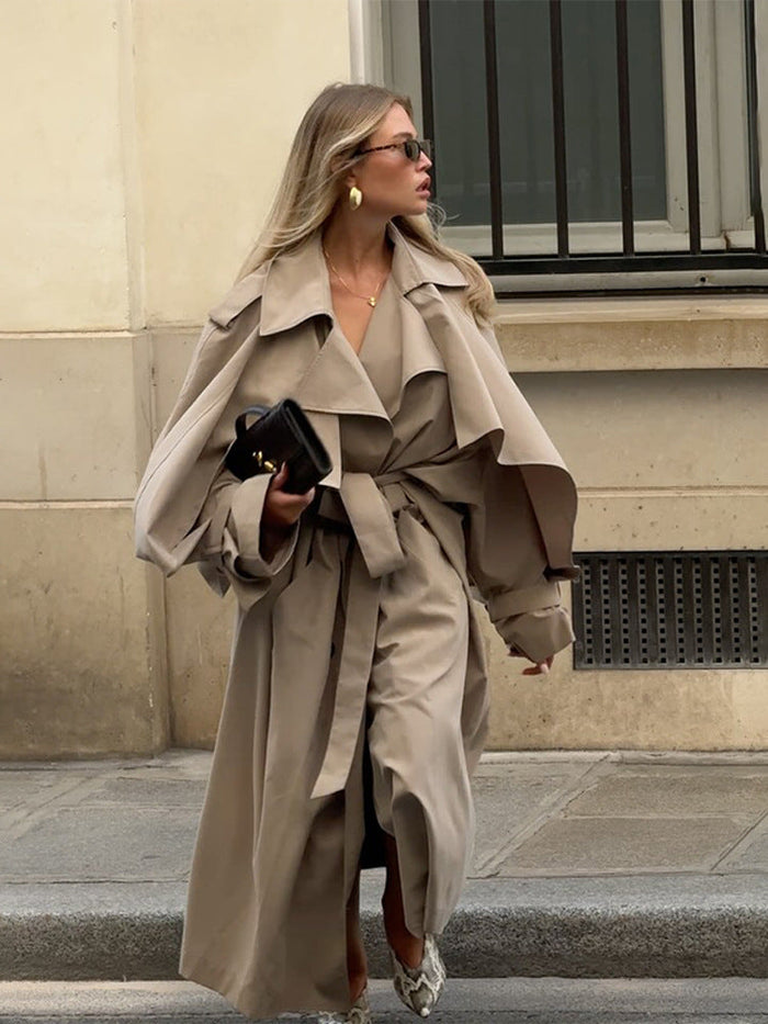 Oversize-Trenchcoat für Damen mit Puffärmeln und Gürtelverschluss