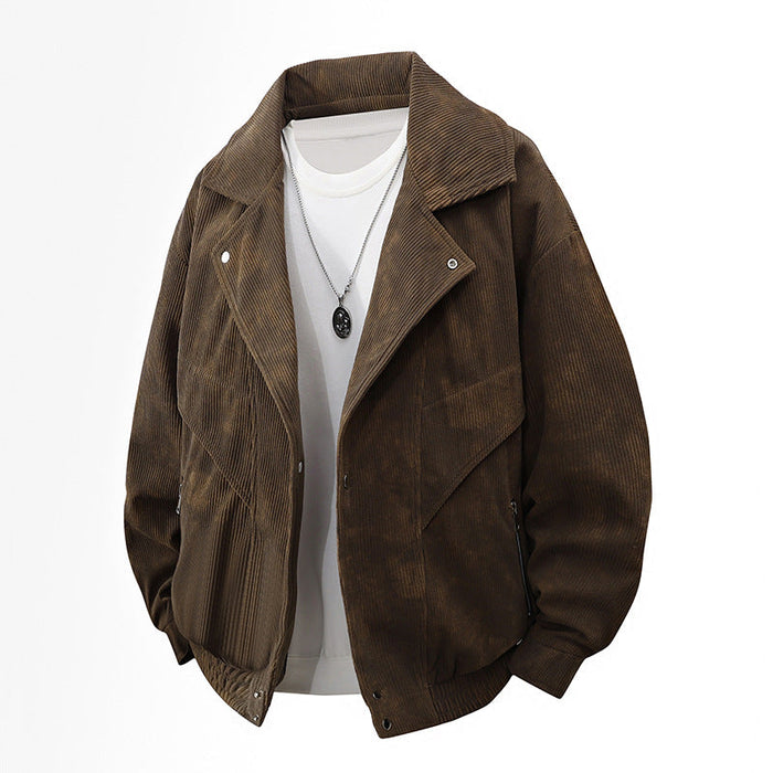 Herre Cordblouson med Oversize Pasform og Reverskrave