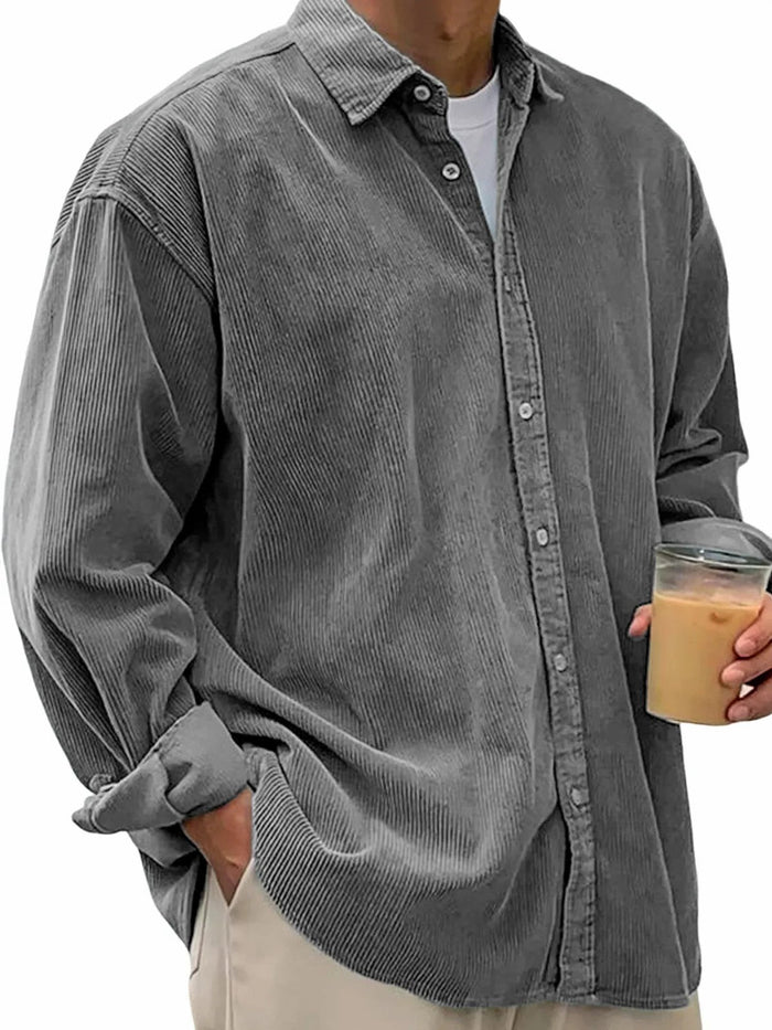 Herren-Cordhemd mit Oversize-Passform und klassischem Kragen