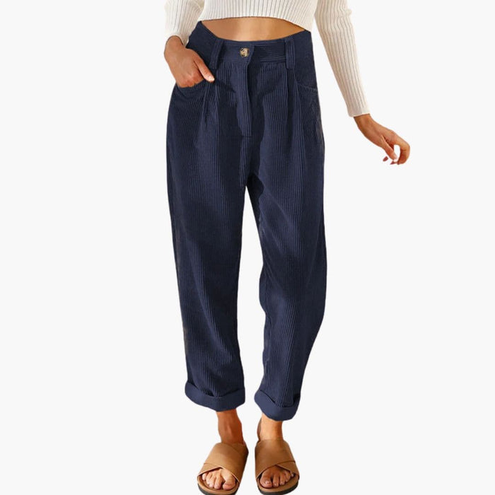 Pantaloni da donna in velluto a vita alta