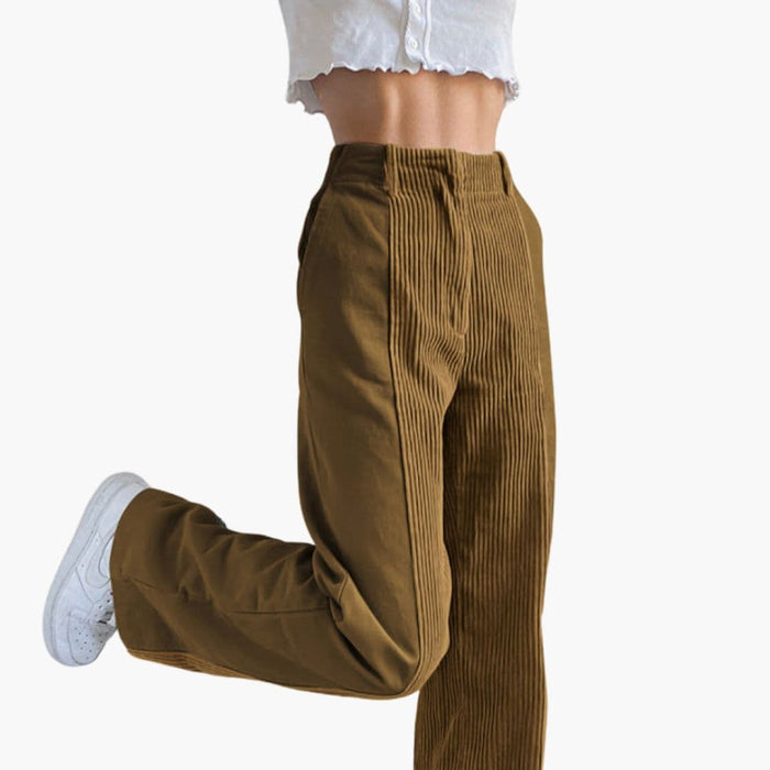 Damenhose aus Cord mit hoher Taille und weitem Bein