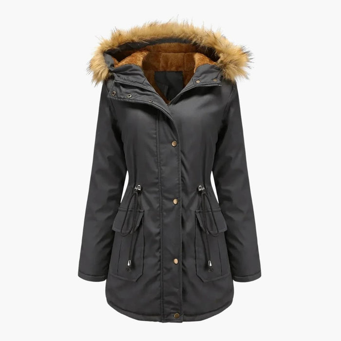Parka pour femme avec capuche en fausse fourrure et taille ajustable par cordon