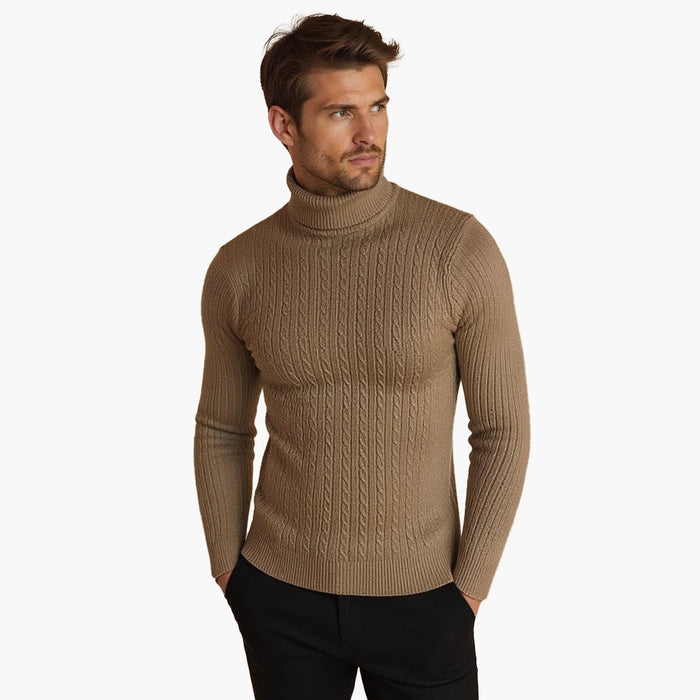 Maglione da uomo a collo alto con motivo attorcigliato e bordo a coste