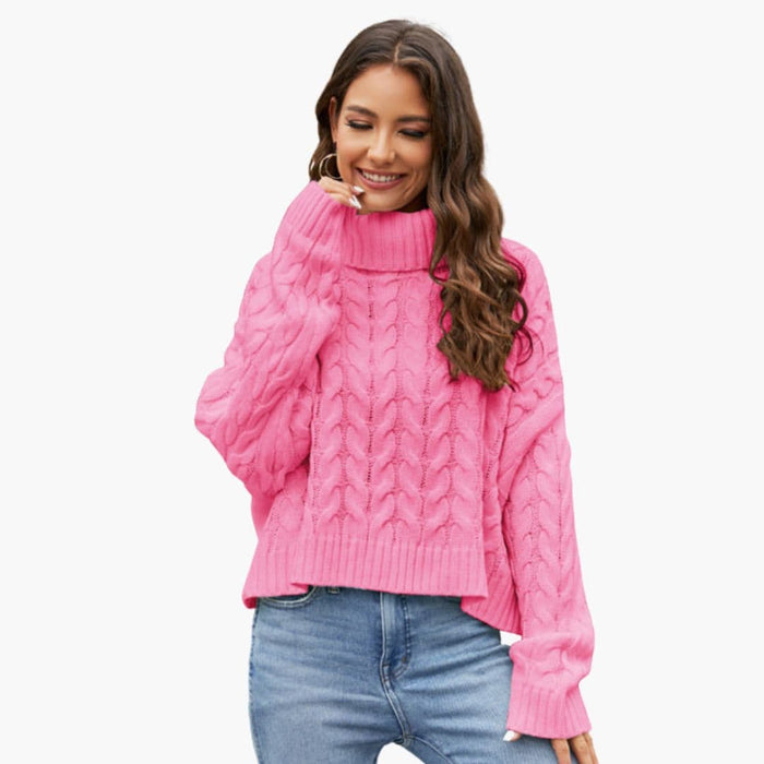 Damen-Strickpullover mit Rollkragen und Zopfmuster