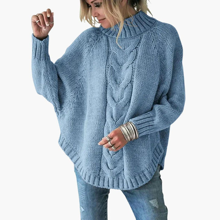 Pull Femme Large en Maille avec Col Roulé et Motif Torsadé