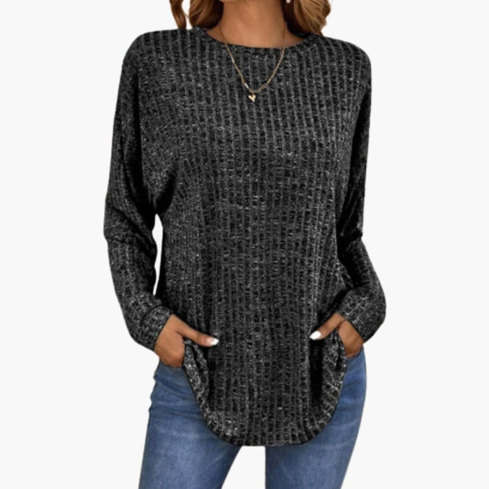 Maglione in maglia da donna a girocollo con bordo a coste