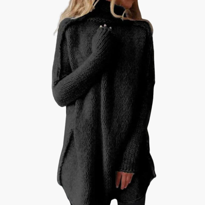 Oversized stickad damtröja med polokrage