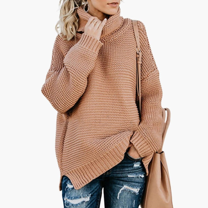 Pull pour femme à col montant en maille épaisse
