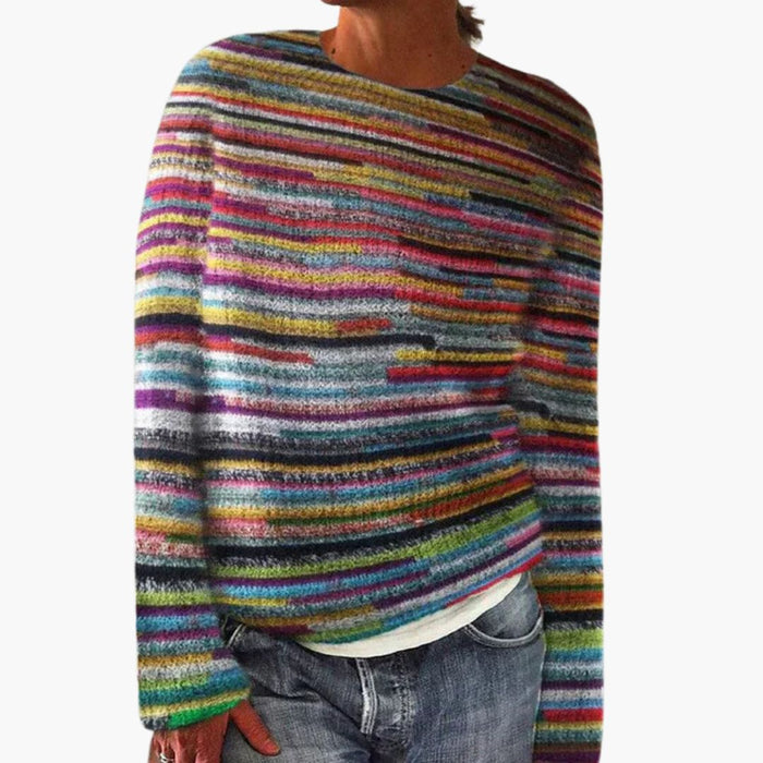 Blusa de punto colorida para mujer con cuello redondo