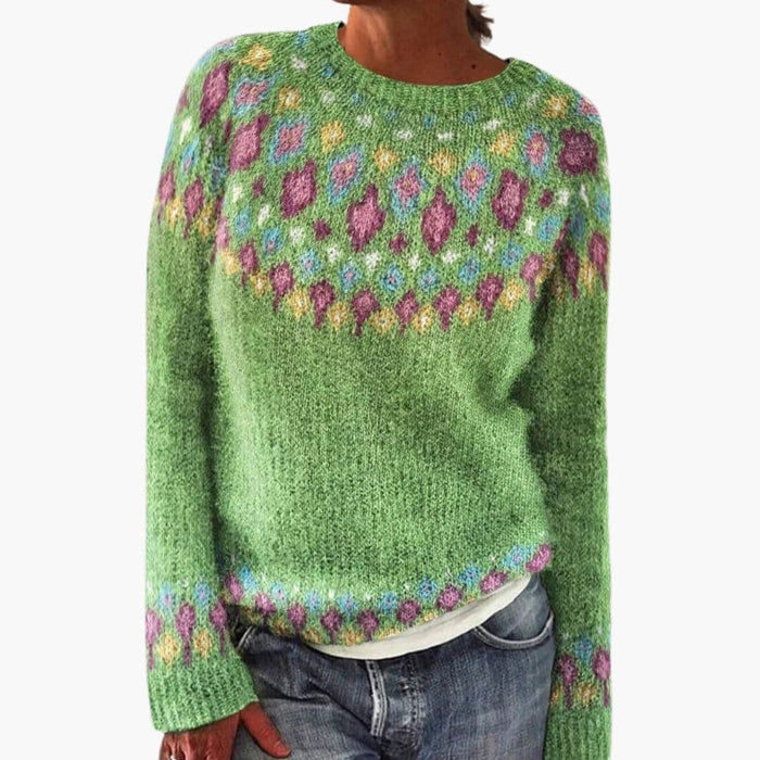 Damen-Strickbluse mit Rundhalsausschnitt und geometrischem Muster