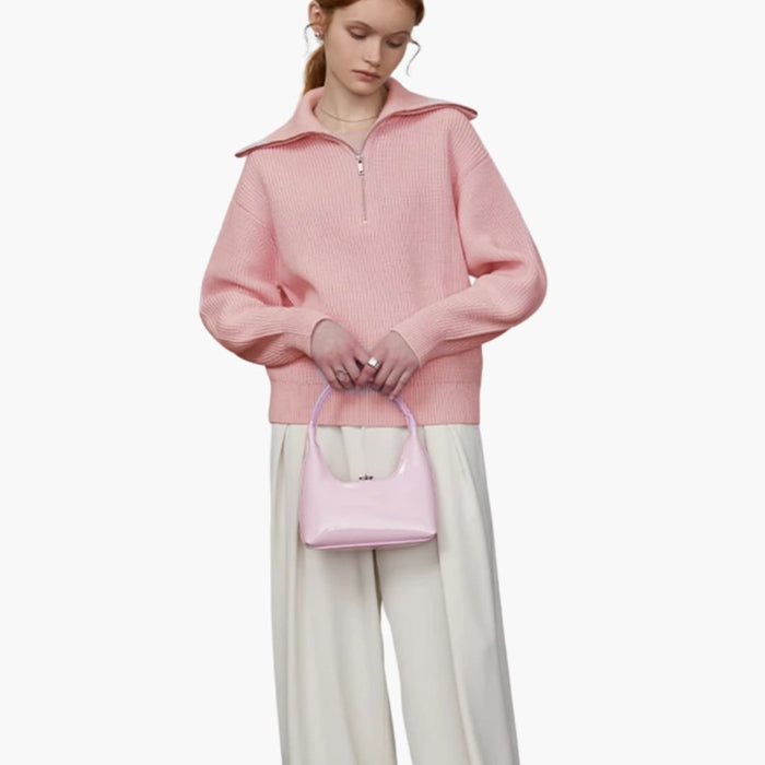 Damen-Wollpullover mit halbem Reißverschluss
