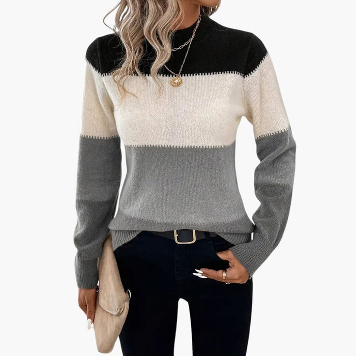 Pull Femme i Farveblok med Ribkant