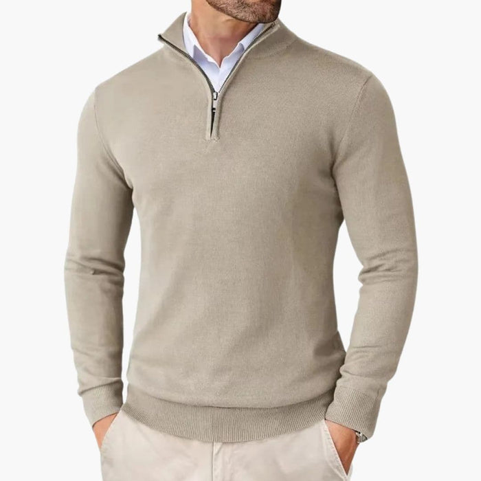Pull Homme Col Zippé avec Bords Côtelés