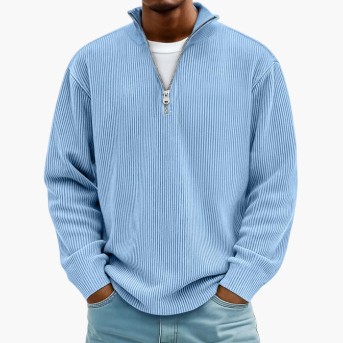 Herre Sweater med Lynlås Krave og Ribbet Overflade