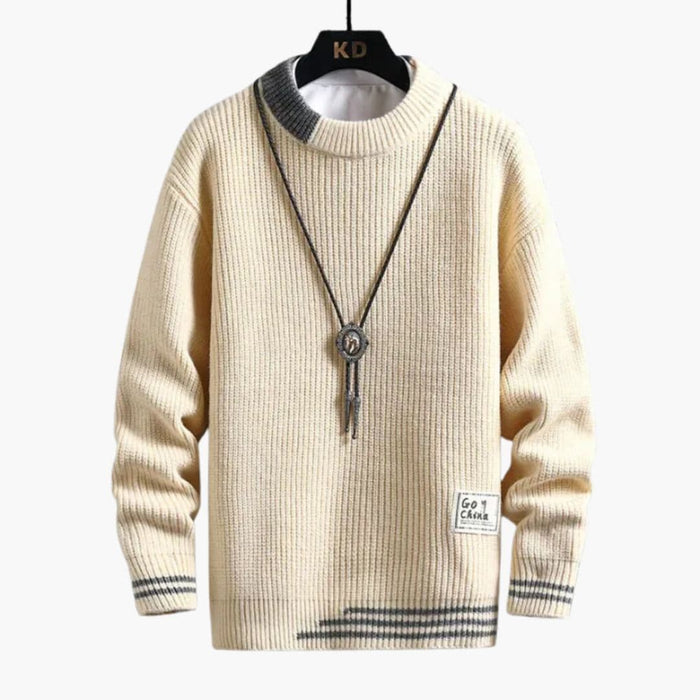 Pull en maille pour homme avec col rond et bords côtelés