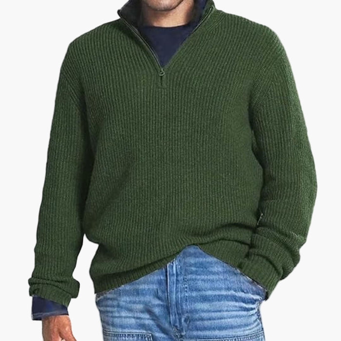 Pull homme en maille côtelée à courte fermeture zippée et manches longues