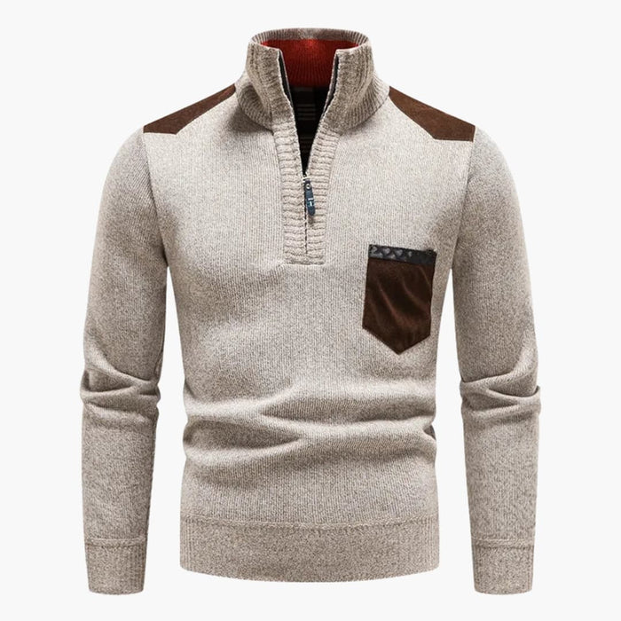 Herren-Pullover mit halbem Reißverschluss, Brusttasche und Rippabschluss