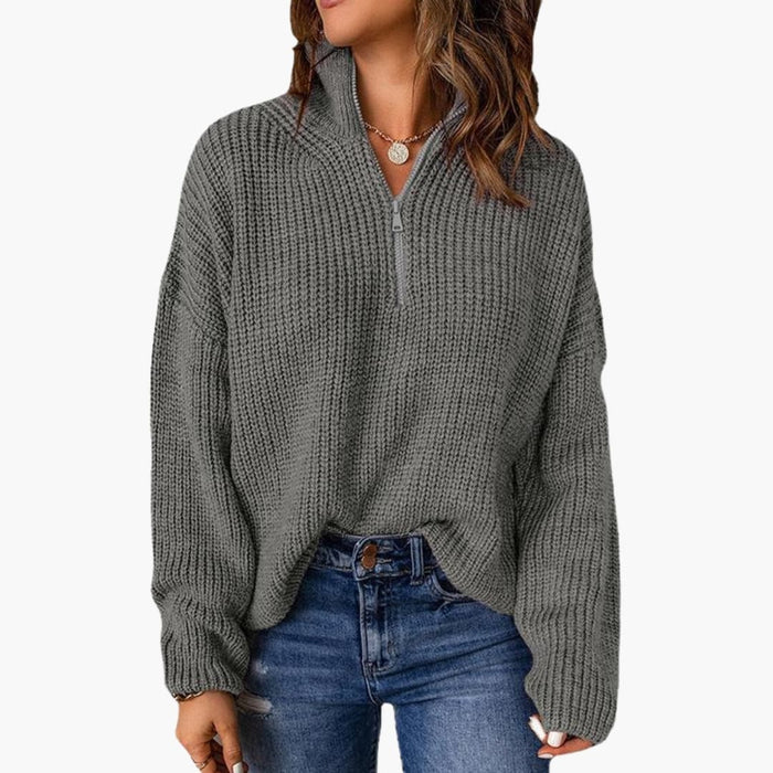 Maglione da donna in maglia grossa con mezza cerniera e collo alto